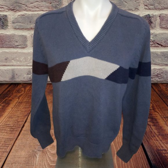 Izod Locoste Men's Medium Blue Knit Cotton Pullover Sweater Vintage - Picture 1 of 6